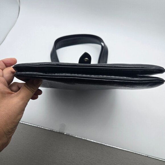 Vintage Black Faux Croc Embossed Shoulder Bag Lady Like Old Money - Picture 10 of 12